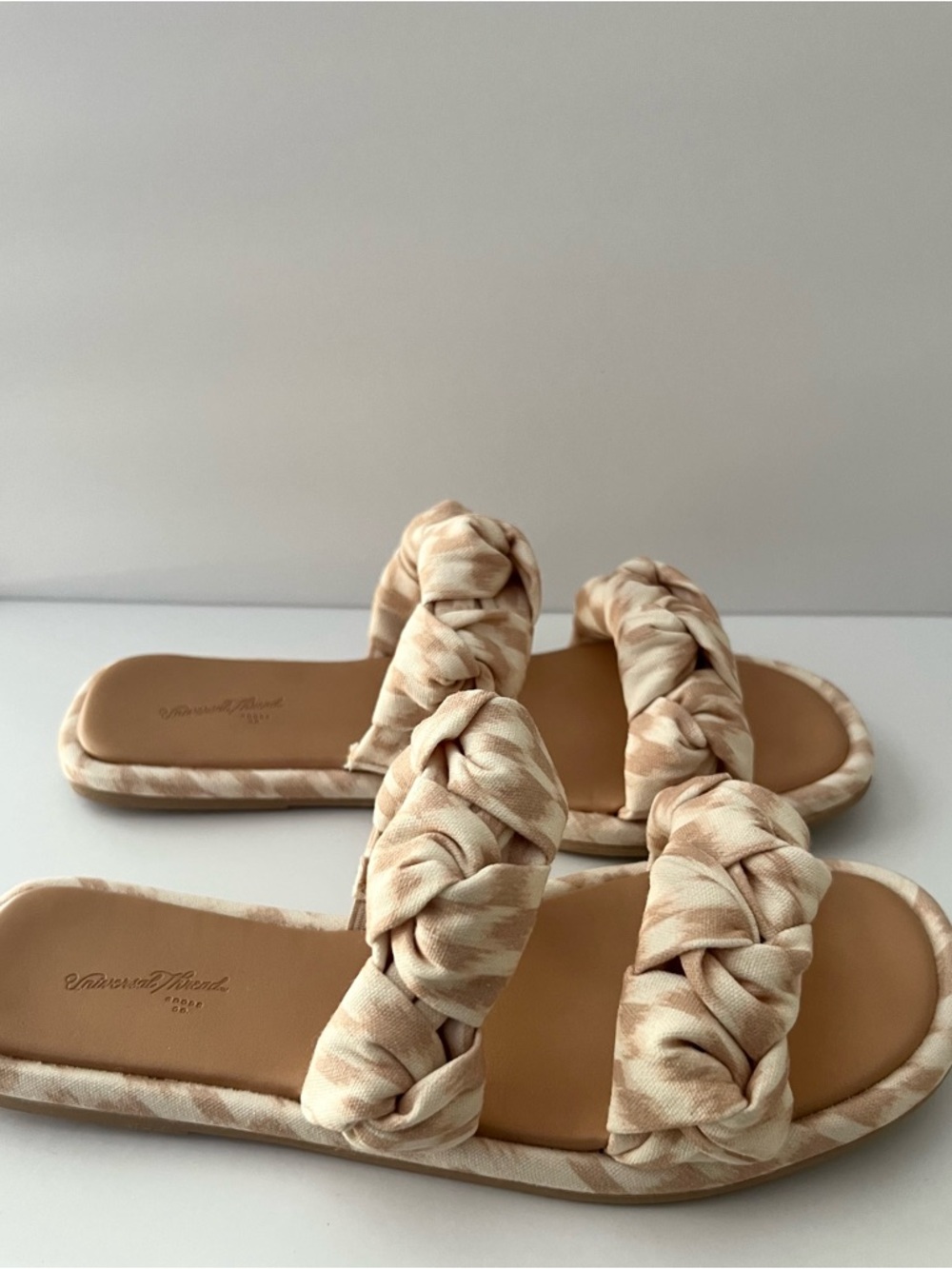 Universal Thread Braided Double-Strap Slide Sandals - Beige Cream